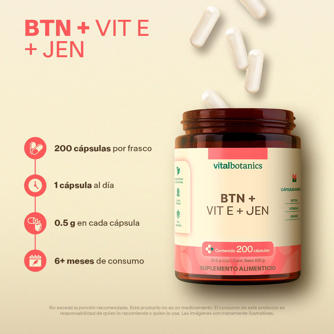 Biotina, Vitamina E, Jengibre en Cápsulas