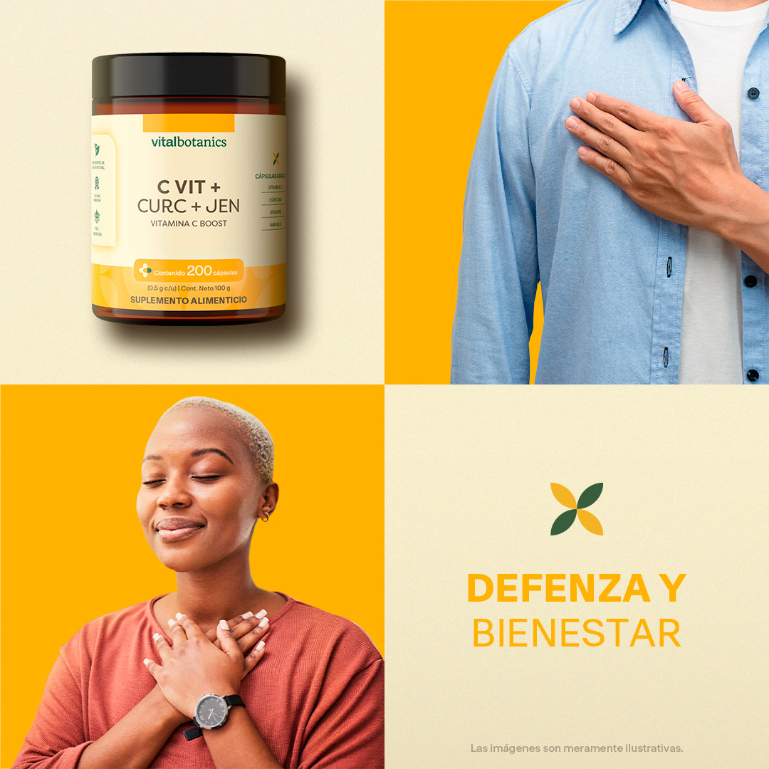 Vitamina C, Cúrcuma, Jengibre y Naranja Vitalbotanics – origen natural antioxidante