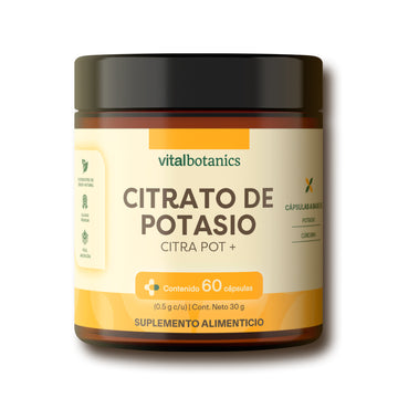 Frasco de Citra Pot+ Vitalbotanics – Citrato de Potasio y Cúrcuma en cápsulas