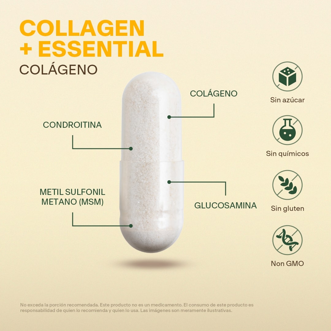 Tabla nutrimental Colágeno Hidrolizado, Glucosamina, Condroitina y MSM Vitalbotanics