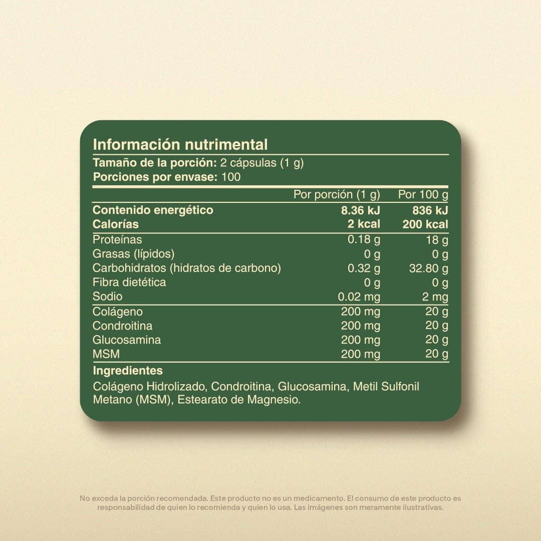 Colágeno Hidrolizado Vitalbotanics con Glucosamina, Condroitina y MSM – 200 cápsulas