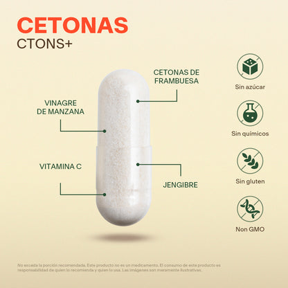 CTONS+ Cetonas de Frambuesa | 200 Cápsulas – Quema Grasa y Detox Natural