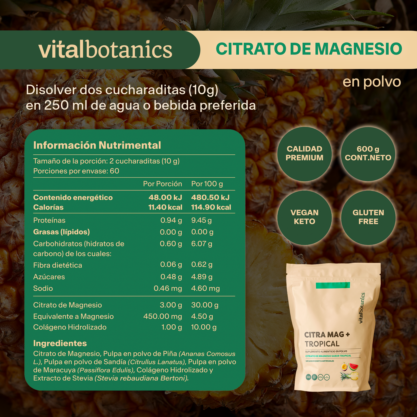 CITRA MAG + TROPICAL | CITRATO DE MAGNESIO EN POLVO SABOR FRUTAS TROPICALES