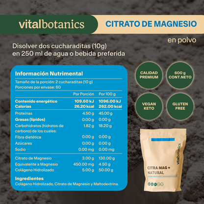 CITRA MAG + NATURAL | CITRATO DE MAGNESIO EN POLVO SABOR NATURAL