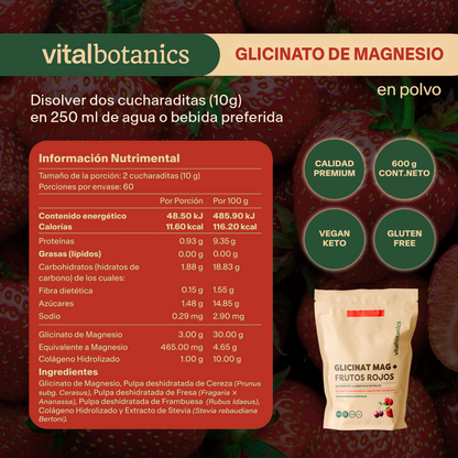 GLICINAT MAG + FRUTOS ROJOS | GLICINATO DE MAGNESIO EN POLVO SABOR FRUTOS ROJOS