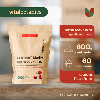 GLICINAT MAG + FRUTOS ROJOS | GLICINATO DE MAGNESIO EN POLVO SABOR FRUTOS ROJOS