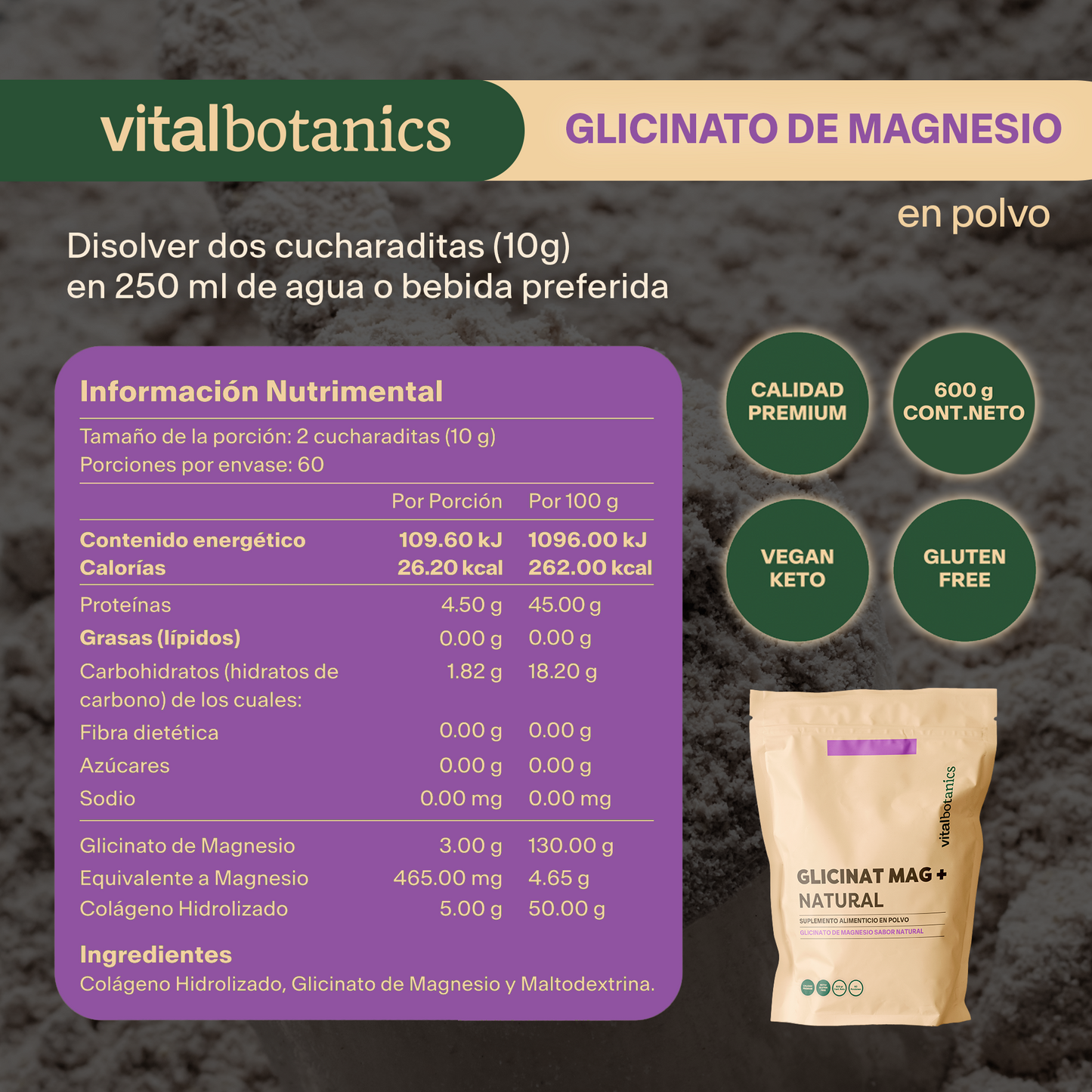 GLICINAT MAG + NATURAL | GLICINATO DE MAGNESIO EN POLVO SABOR NATURAL