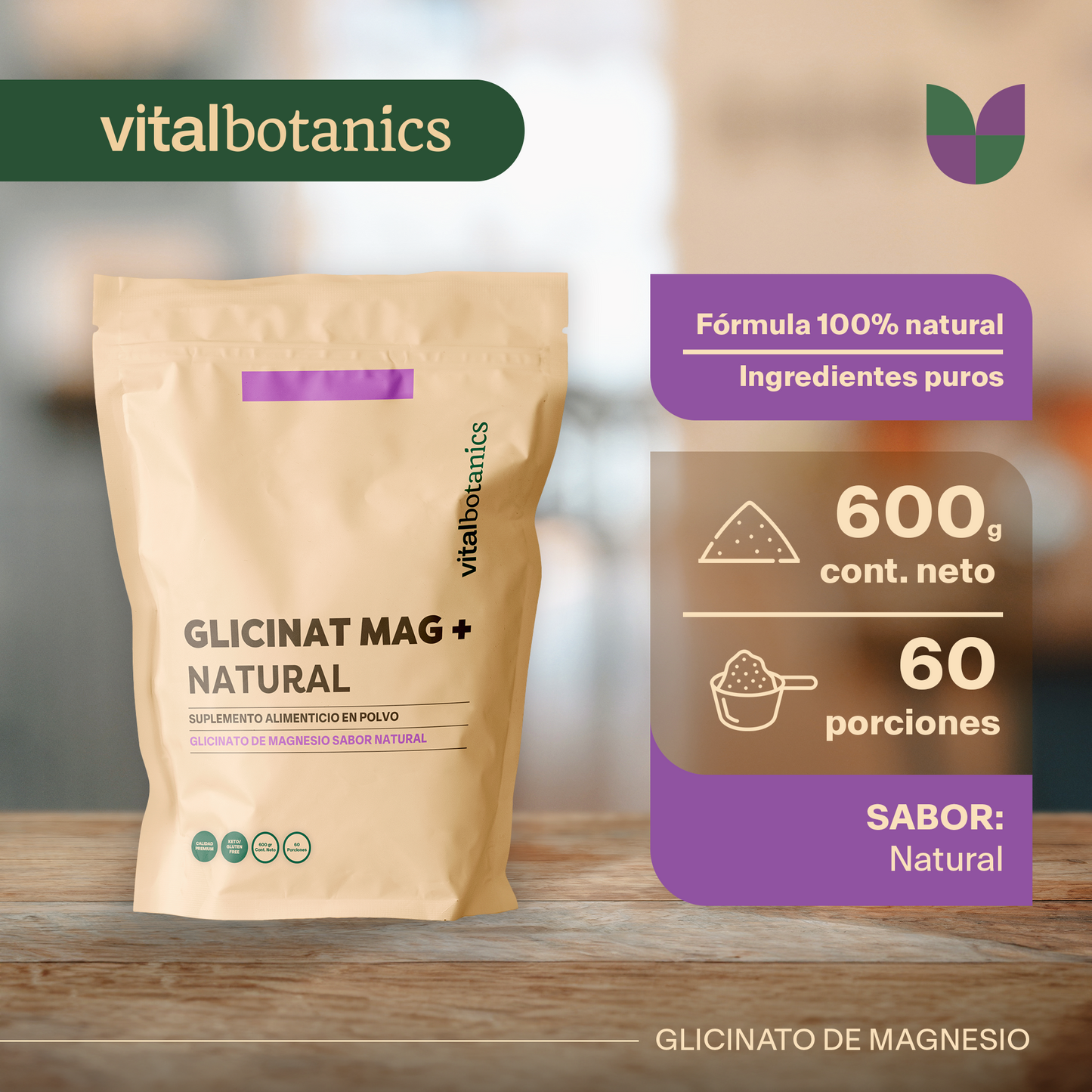 GLICINAT MAG + NATURAL | GLICINATO DE MAGNESIO EN POLVO SABOR NATURAL