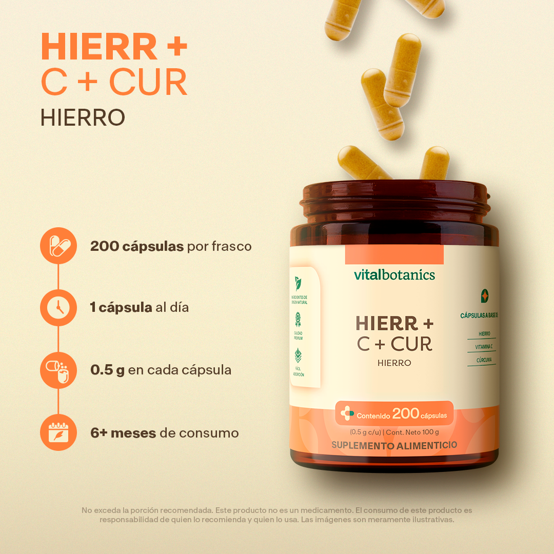 Hierro, Vitamina C, Cúrcuma en Cápsulas
