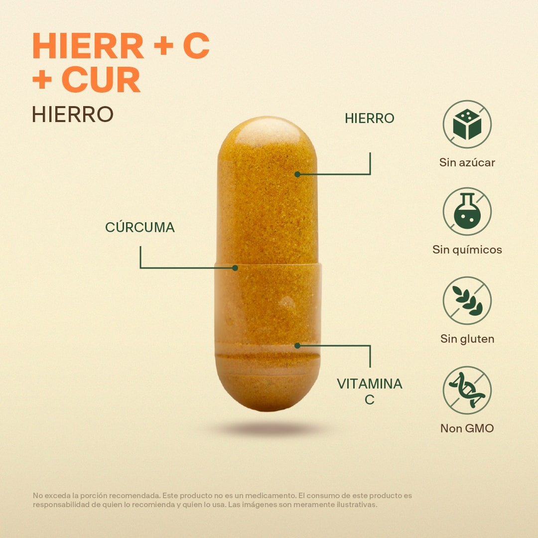 Hierro, Vitamina C, Cúrcuma en Cápsulas