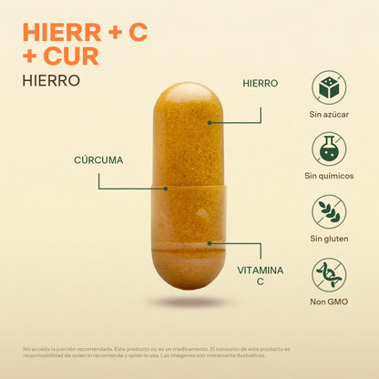 Hierro, Vitamina C, Cúrcuma en Cápsulas
