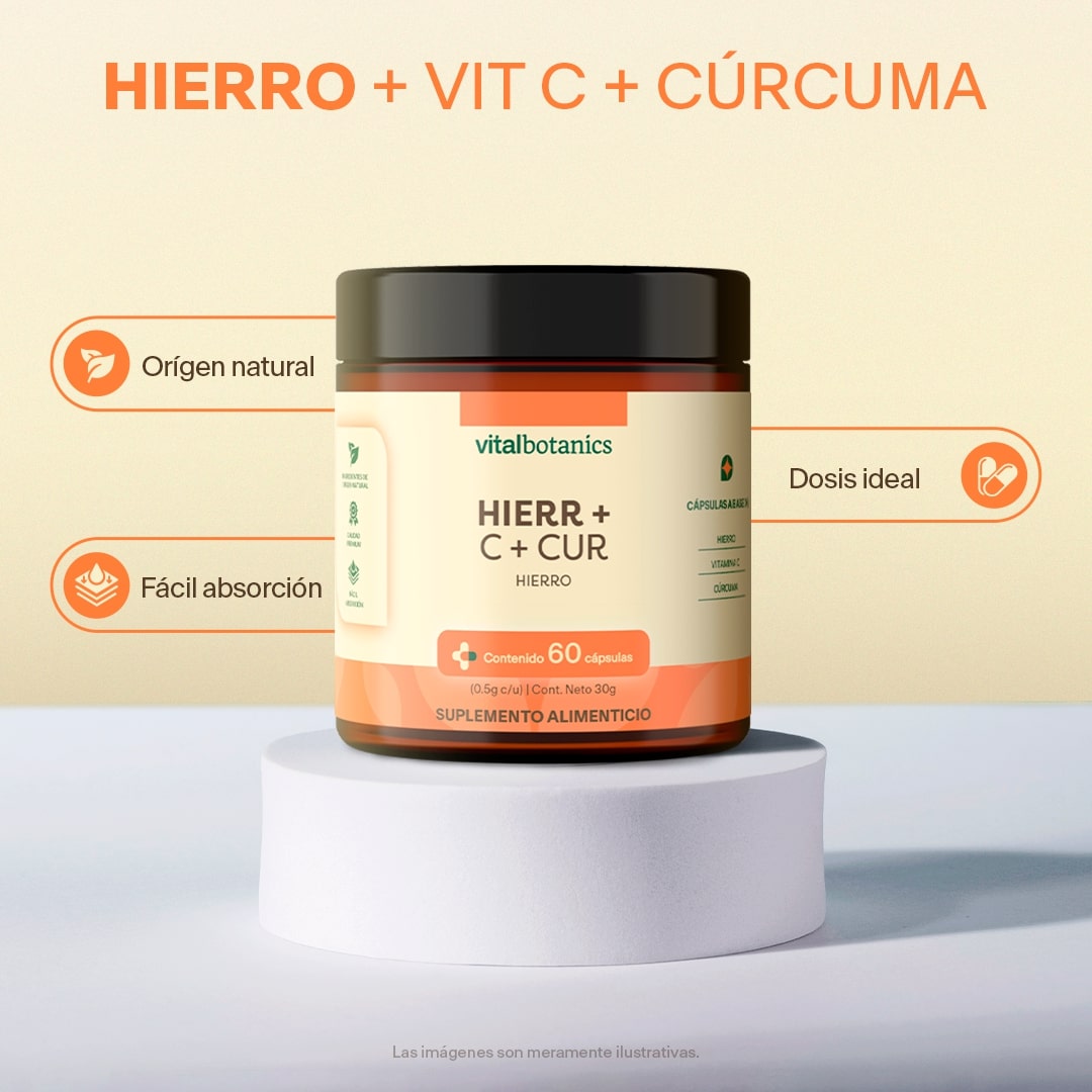 Hierro, Vitamina C, Cúrcuma en Cápsulas