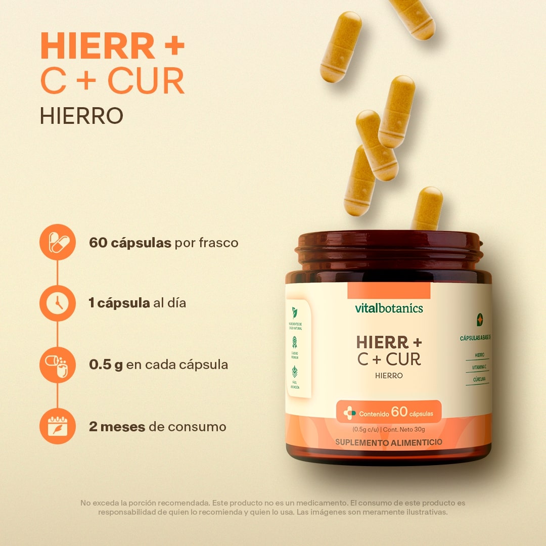 Hierro, Vitamina C, Cúrcuma en Cápsulas