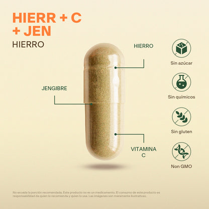Hierro, Vitamina C, Jengibre en Cápsulas