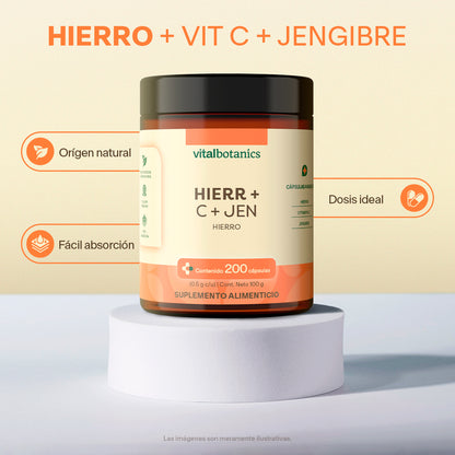 Hierro, Vitamina C, Jengibre en Cápsulas