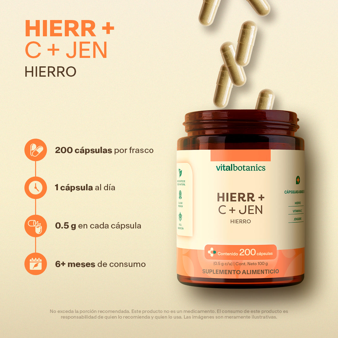 Hierro, Vitamina C, Jengibre en Cápsulas