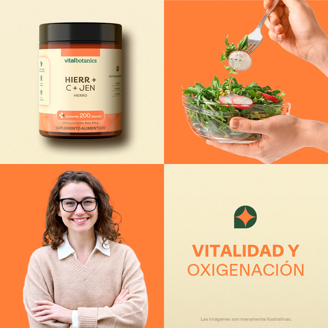 Hierro, Vitamina C, Jengibre en Cápsulas
