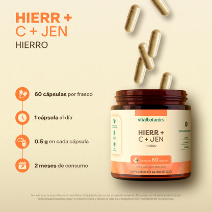 Hierro, Vitamina C, Jengibre en Cápsulas