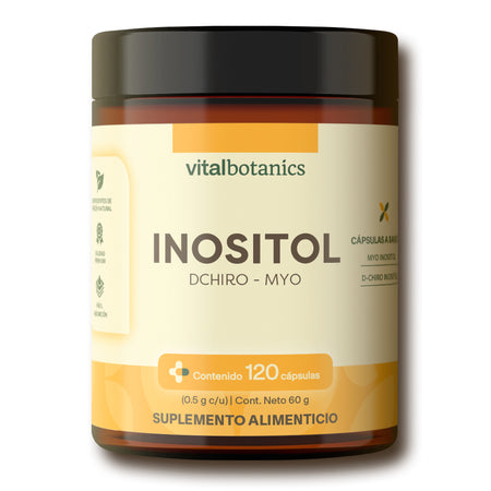 Frasco de Myo-Inositol Vitalbotanics 120 cápsulas – D-Chiro y Myo-Inositol