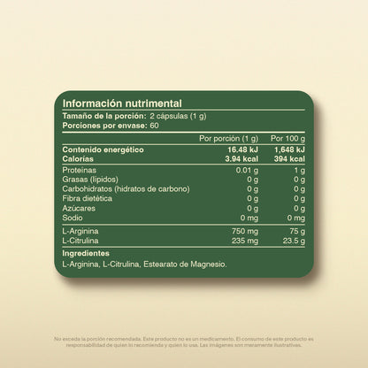 L-Arginina, L-Citrulina en Cápsulas
