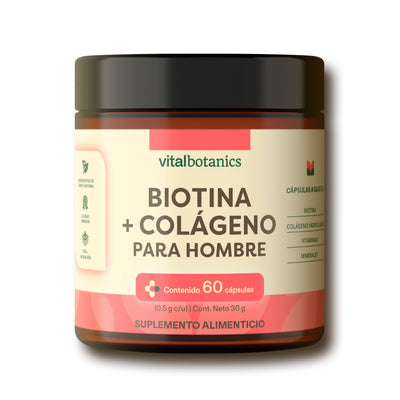 Colágeno, Biotina, Zinc y Vitaminas B para Hombre en cápsulas Vitalbotanics – 60 piezas