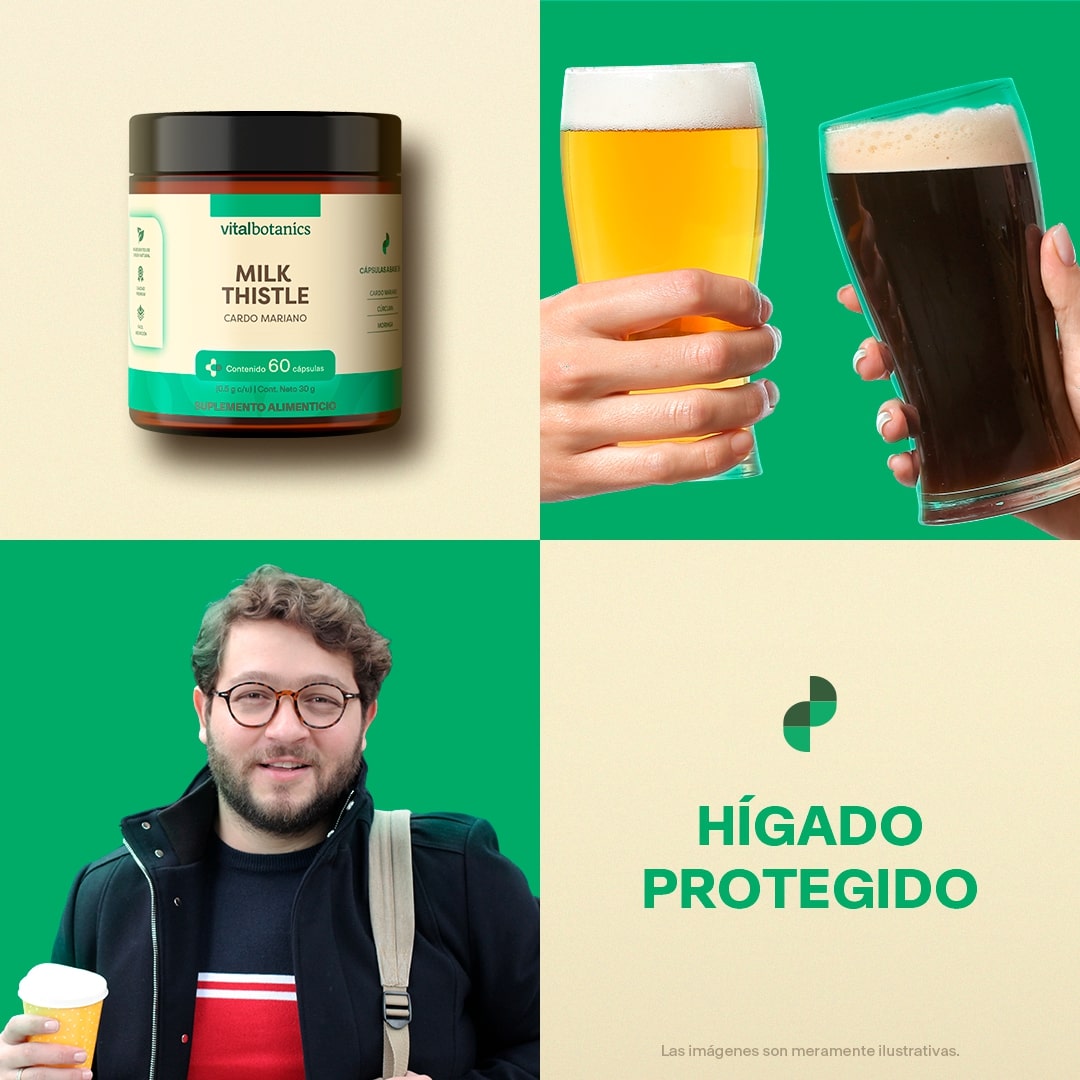 Frasco Cardo Mariano, Cúrcuma y Moringa Vitalbotanics – 60 cápsulas de plantas naturales