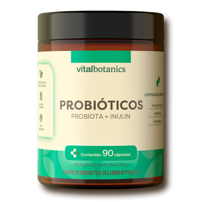 Probióticos, Inulina de Agave, Nopal y Bromelina en cápsulas Vitalbotanics – 90 piezas