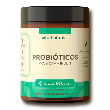 Probióticos, Inulina de Agave, Nopal y Bromelina en cápsulas Vitalbotanics – 90 piezas