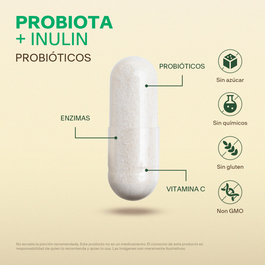 PROBIOTA + INULIN | Probióticos e Inulina de Agave – 90 Cápsulas
