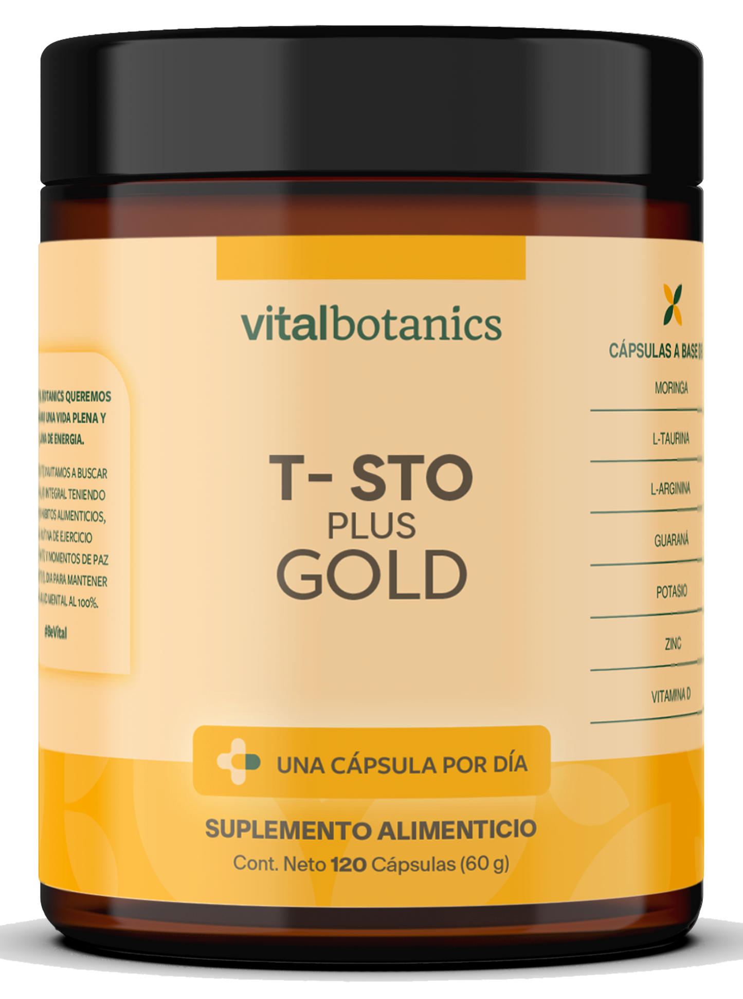 T-STO PLUS GOLD | Vitamina D + Potasio + Zinc + L-Arginina + L-Taurina + Guaraná + Moringa