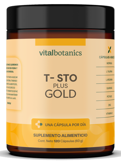 T-STO PLUS GOLD | Vitamina D + Potasio + Zinc + L-Arginina + L-Taurina + Guaraná + Moringa