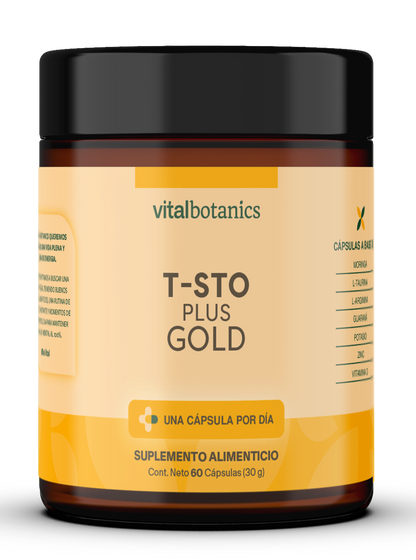 T-STO PLUS GOLD | Vitamina D + Potasio + Zinc + L-Arginina + L-Taurina + Guaraná + Moringa