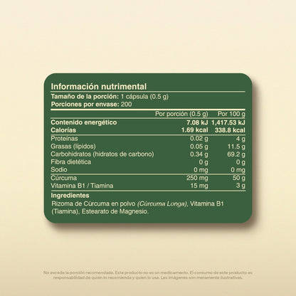 Vitamina B1, Cúrcuma en Cápsulas