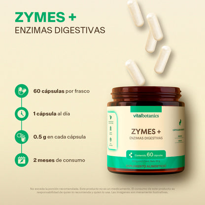 Ingredientes de origen natural Vitalbotanics – cinco enzimas digestivas por cápsula